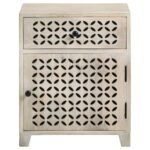 AUGUST 1-DRAWER TRELLIS PATTERN STORAGE CABINET WHITE WASHED - Image 4