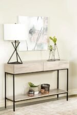 RUBEUS 2-DRAWER WOOD ENTRYWAY CONSOLE TABLE WHITE WASHED - Image 2