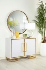 ELSA 2-DOOR WOOD STORAGE ACCENT CABINET WHITE AND GOLD - Image 2