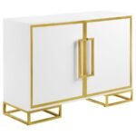 ELSA 2-DOOR WOOD STORAGE ACCENT CABINET WHITE AND GOLD