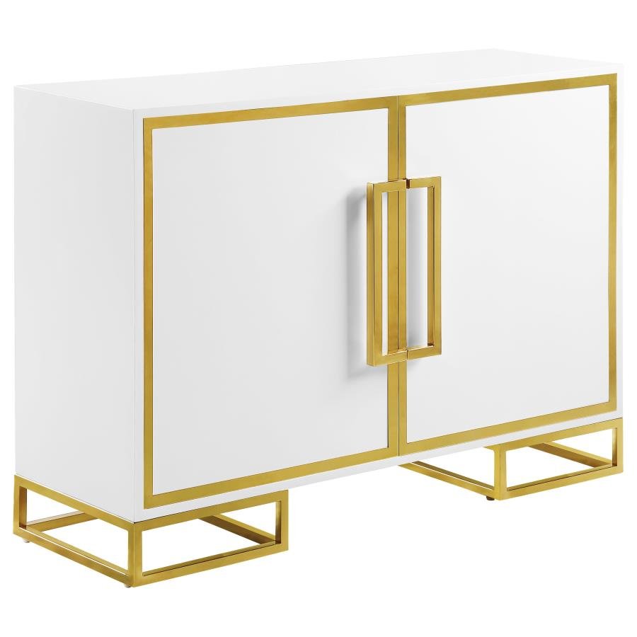959594_02x900.jpg ELSA 2-DOOR WOOD STORAGE ACCENT CABINET WHITE AND GOLD - Image 1