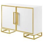 ELSA 2-DOOR WOOD STORAGE ACCENT CABINET WHITE AND GOLD - Image 5