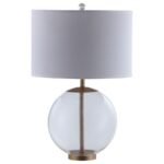 KENNY 27-INCH DRUM SHADE CLEAR GLASS TABLE LAMP BRASS