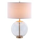 KENNY 27-INCH DRUM SHADE CLEAR GLASS TABLE LAMP BRASS - Image 2