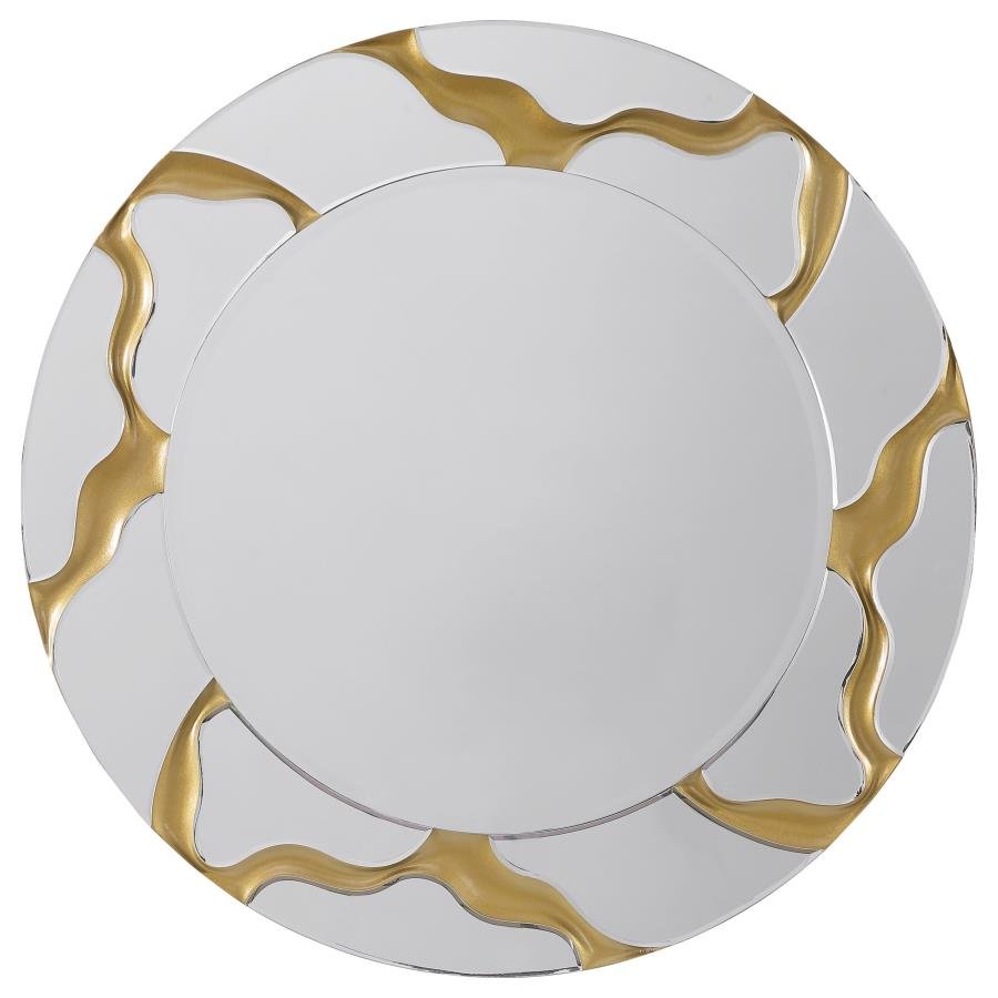 961455_02x900.jpg DORINDA 36 X 36 INCH ROUND KINTSUGI STYLE WALL MIRROR GOLD - Image 1