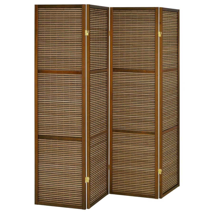 961638_02x900.jpg BROWNING 4-PANEL BAMBOO ROOM DIVIDER FOLDING SCREEN WALNUT - Image 1