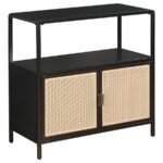 AMHERST 2-DOOR RADIO WEAVE CANE METAL ACCENT CABINET BLACK