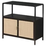 AMHERST 2-DOOR RADIO WEAVE CANE METAL ACCENT CABINET BLACK - Image 5