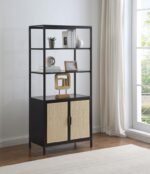 AMHERST 3-SHELF RADIO WEAVE CANE METAL ACCENT CABINET BLACK - Image 2