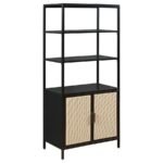 AMHERST 3-SHELF RADIO WEAVE CANE METAL ACCENT CABINET BLACK