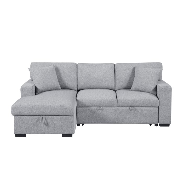 9630GY_2LC2R_no__l.jpg 9630GY*2LC2R Sectional with Left Chaise, Pull-out Bed, Hidden Storages and Shelves, Charging Ports - Image 1
