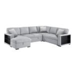 9630GY*4LC2R Sectional with Left Chaise, Pull-out Bed, Hidden Storages  and Shelves, Charging Ports