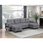 9705GY*42AVC Sectional with Two Chaises, Pull-out Bed, Shelves and Charging Ports - Image 8