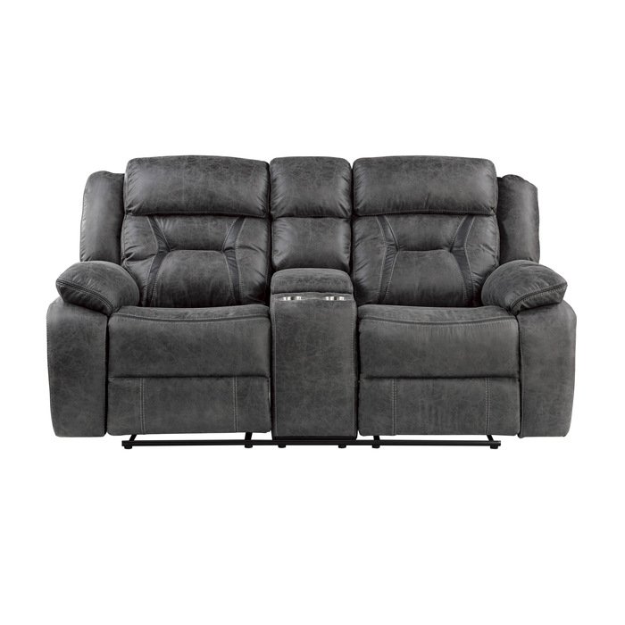 9989GY2_noBG_front__l.jpg 9989GY-2 Double Reclining Love Seat with Center Console - Image 1