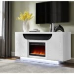 AILEEN WHITE 66″ ENT UNIT W/LED, SPEAKERS, CRYSTAL AND POP-UP DOORS