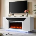 AILEEN WHITE 76″ ENT UNIT W/LED, SPEAKERS, CRYSTAL AND POP-UP DOORS