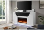 AVEENA WHITE 76″ ENT UNIT WITH TV, LED, SPEAKERS, CRYSTAL AND POP-UP