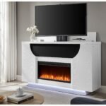 AVEENA WHITE 76″ ENT UNIT WITH TV, LED, SPEAKERS, CRYSTAL AND POP-UP