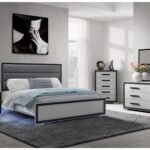 AMELIA GREY/BLACK QUEEN BED GROUP WITH LED, COOLER AND SPEAKER