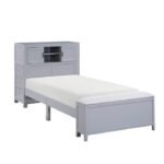B2024GYBC-1* Twin Bookcase Platform Bed with Hidden Desk, Stool and Storage Bench