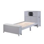 B2024GYBC-1* Twin Bookcase Platform Bed with Hidden Desk, Stool and Storage Bench - Image 3