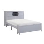 B2024GYBCF-1* Full Bookcase Platform Bed with Hidden Desk, Stool and Storage Bench