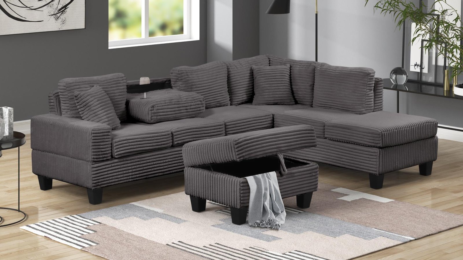 COZY_GRAY_MAIN_IMAGE_1500_975.jpg COZY SECTIONAL SOFA WITH OTTOMAN GRAY - Image 1