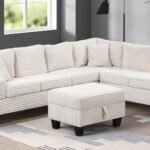 COZY SECTIONAL SOFA WITH OTTOMAN CREAM