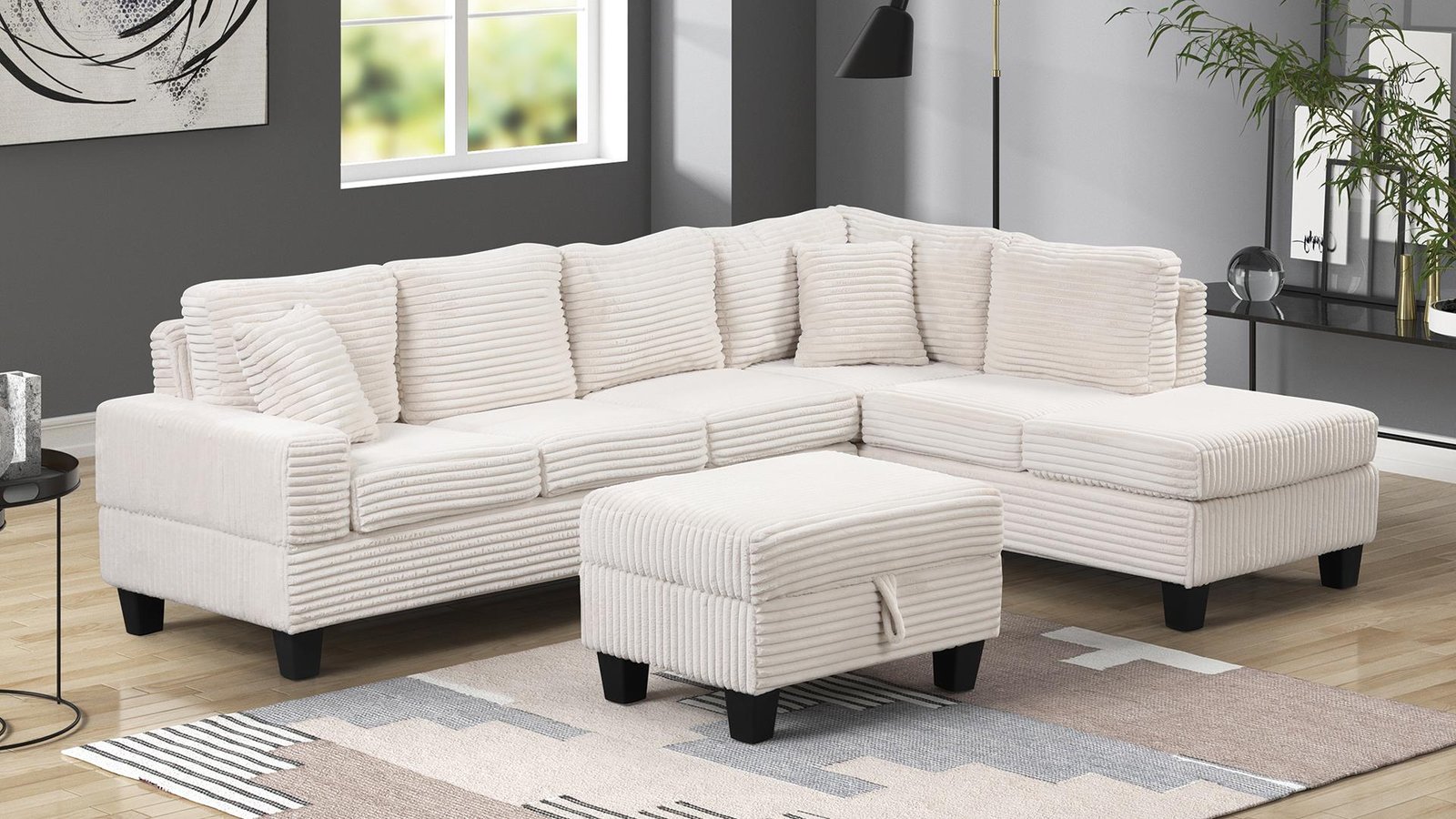 COZY_WHITE_01__1__1500_975.jpg COZY SECTIONAL SOFA WITH OTTOMAN CREAM - Image 1
