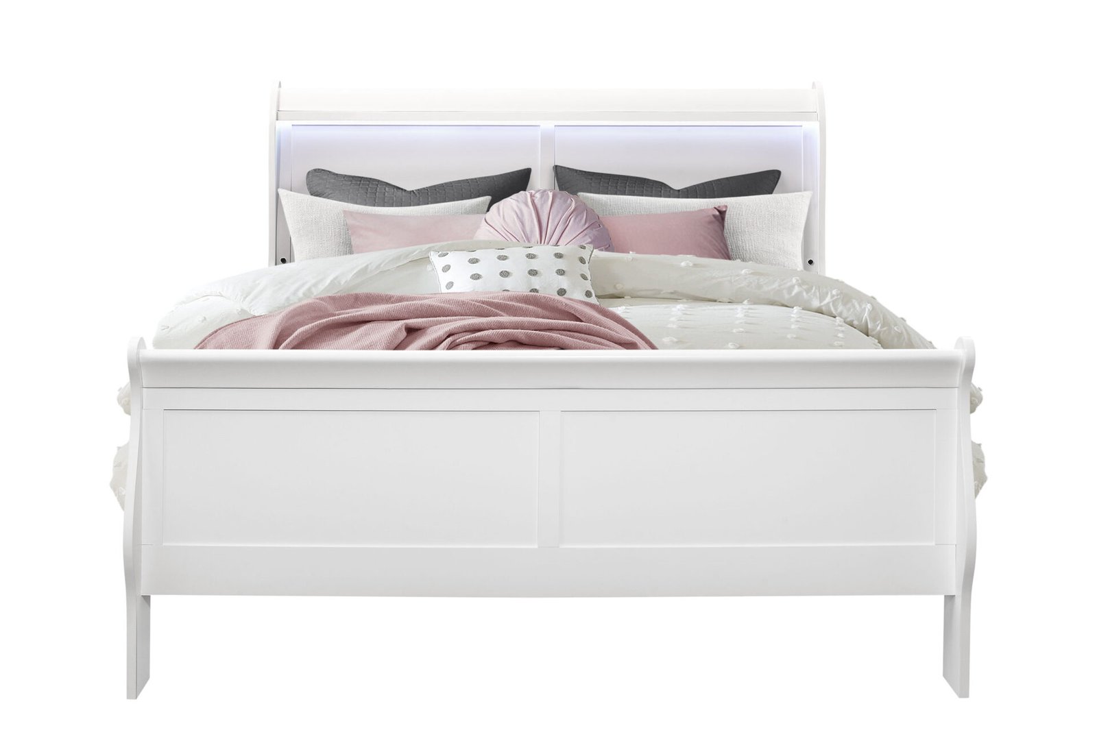 Charlie-White-Queen-1.jpg CHARLIE WHITE QUEEN BED WITH LED - Image 1