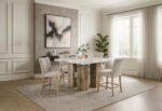 D04 NATURAL BAR TABLE + 6 D8685 BEIGE/NAT BAR STOOL