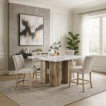 D04 NATURAL BAR TABLE + 6 D8685 BEIGE/NAT BAR STOOL