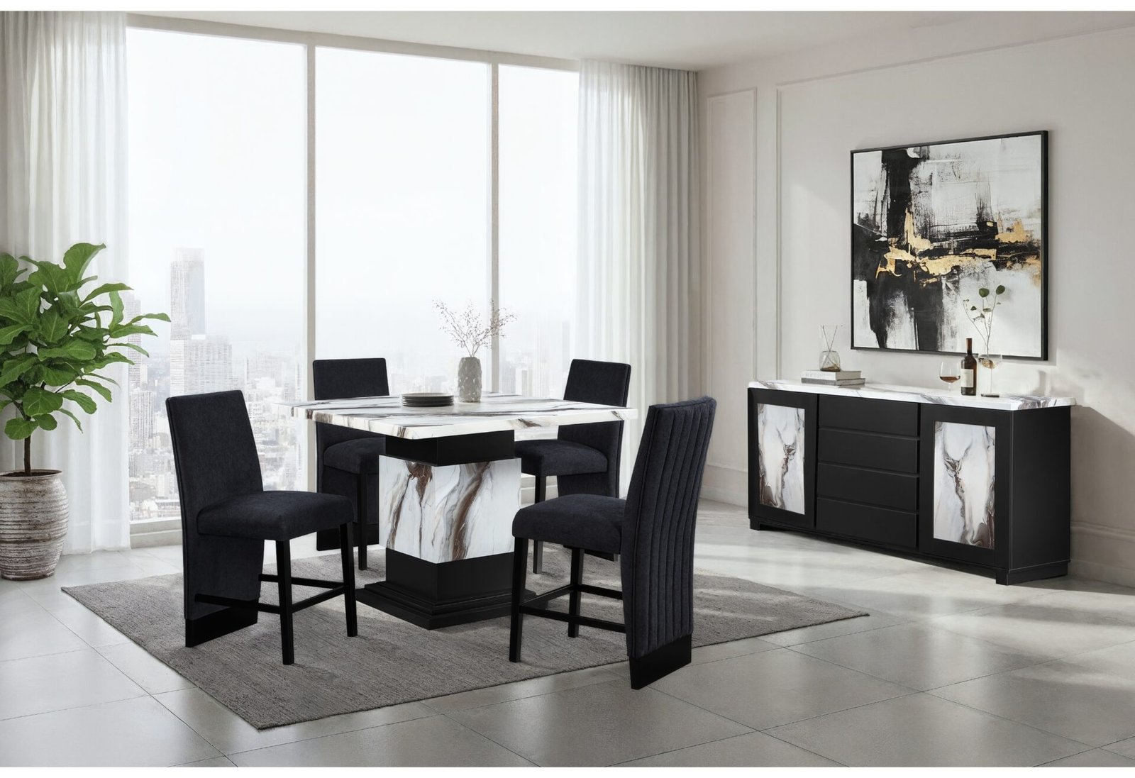D12BT-D12BS-BLK-RSC.jpg D12 BAR TABLE AND 4 BAR STOOLS - Image 1