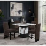 D12 BAR TABLE AND 6 D12 BROWN BAR STOOLS