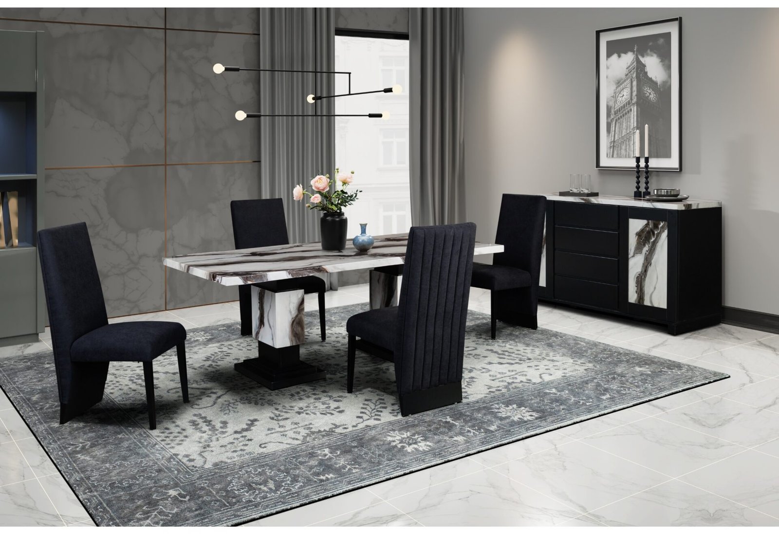 D12DT-D12DC-BLK-RSC-NEW-1.jpg D12 DINING TABLE AND 8 D12 BLACK DINING CHAIRS - Image 1