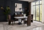 D12 DINING TABLE AND 4 D12 BROWN DINING CHAIRS
