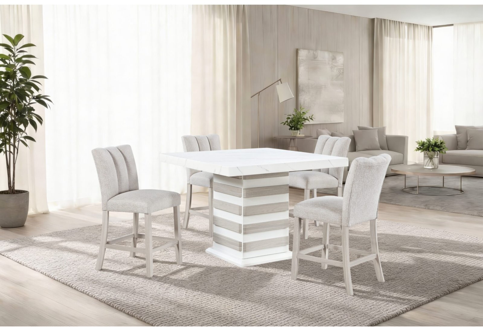 D2507BT-D06BS-RSC-1.jpg D2507 BAR TABLE WITH 4 D06 BAR STOOLS BEIGE - Image 1