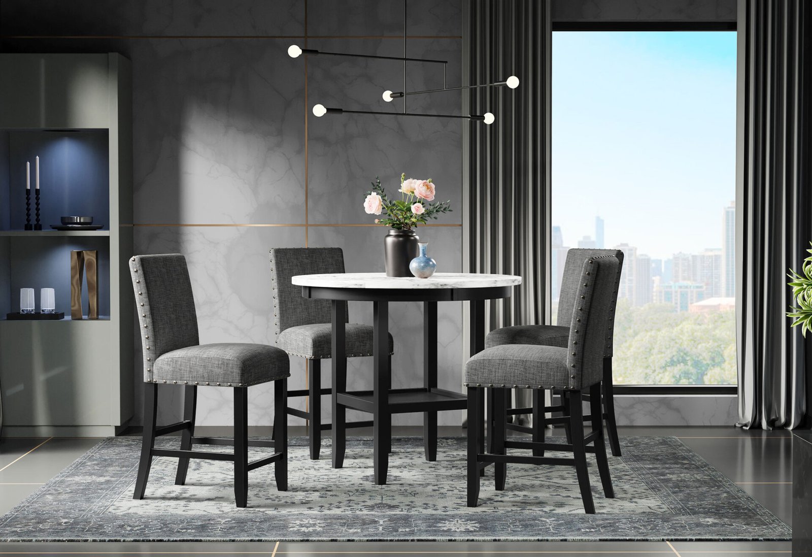 D40011BT-D1622BS-Room-Scene-NEW-1.jpg D40011 BAR TABLE + 6 D1622 BAR STOOLS - Image 1