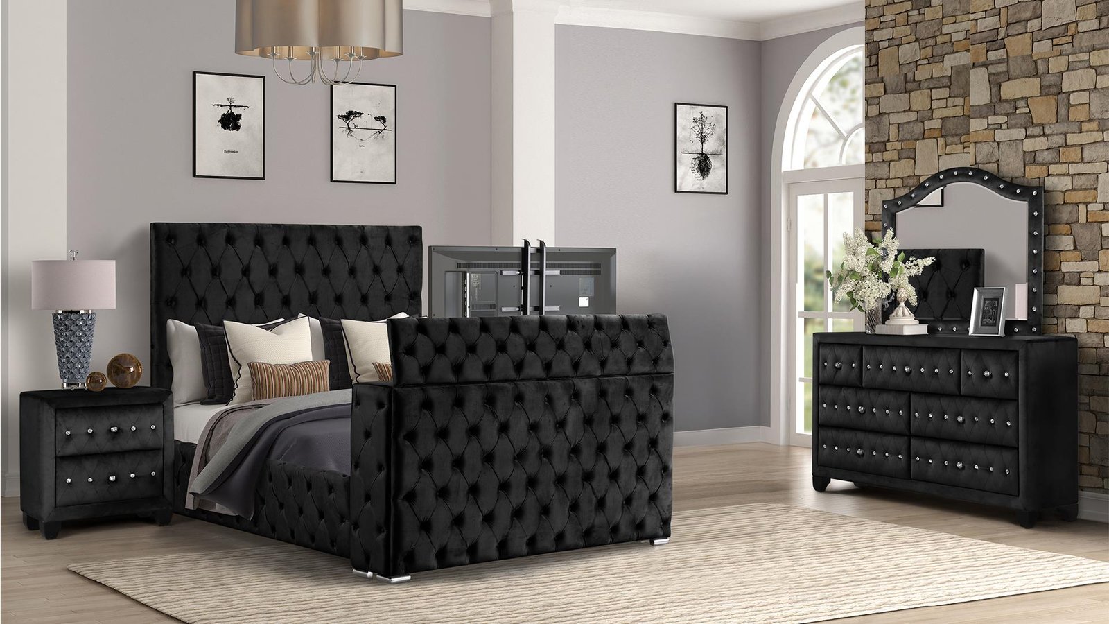 ENCORE_DRESSER_BLACK_4PC_1500_975.jpg ENCORE KING 4PC BEDROOM SET IN BLACK - Image 1