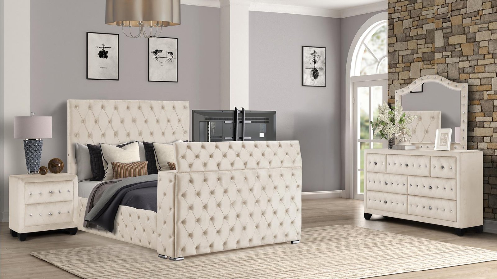 ENCORE_DRESSER_CREAM_4PC_1500_975.jpg ENCORE KING 4PC BEDROOM SET IN BEIGE - Image 1