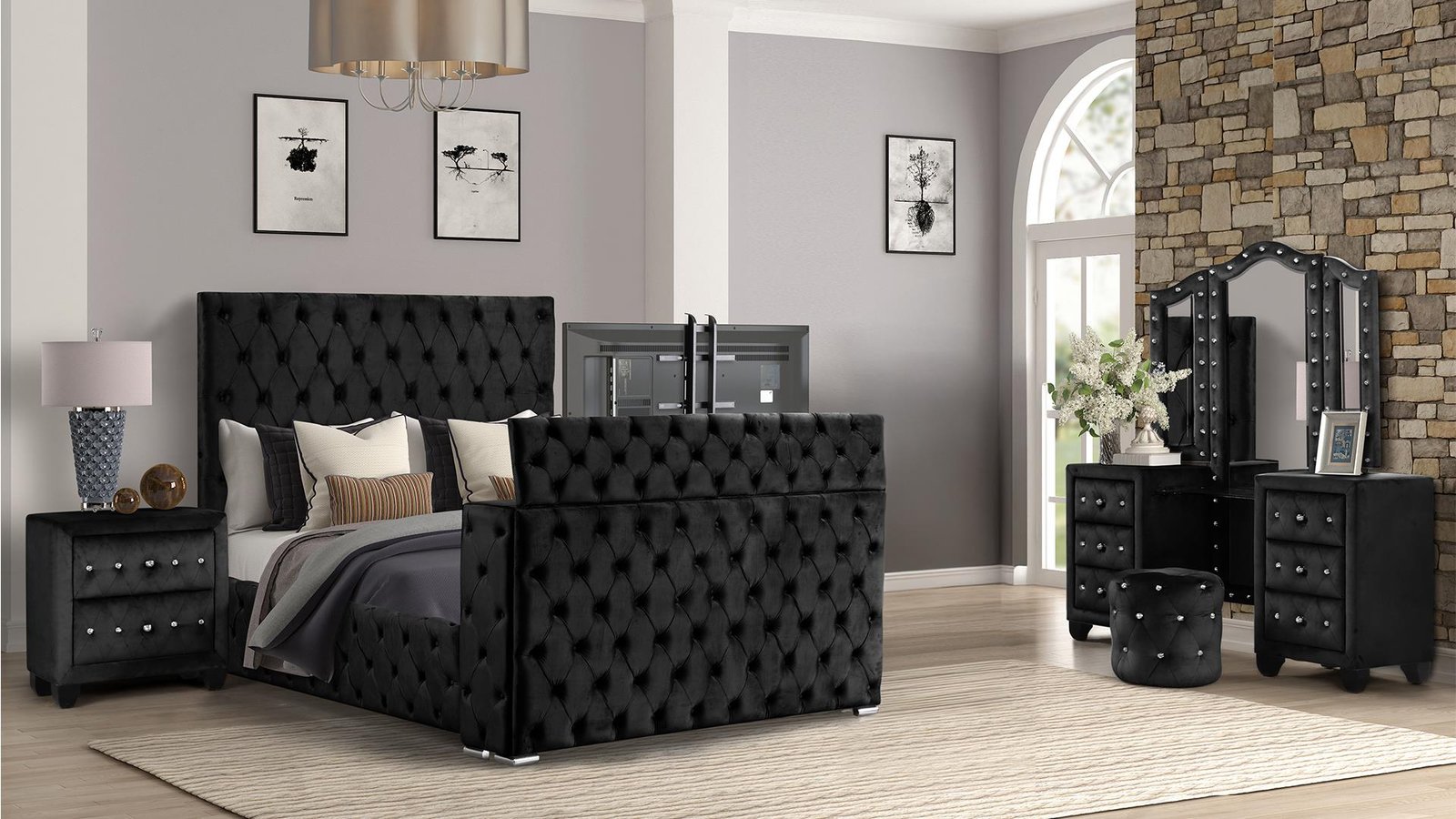 ENCORE_VANITY_BLACK_4PC_23_1500_975.jpg ENCORE QUEEN 4PC VANITY BEDROOM SET IN BLACK - Image 1
