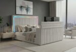 ELIAS GREY KING BED WITH IMMERSIVE SOUND SPEAKER, LED, TV LIFT & FP