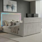 ELIAS GREY KING BED WITH IMMERSIVE SOUND SPEAKER, LED, TV LIFT & FP