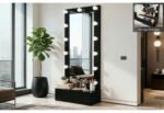 ELLA BLACK NARROW TALL MIRROR WITH DRAWER AND SPEAKER
