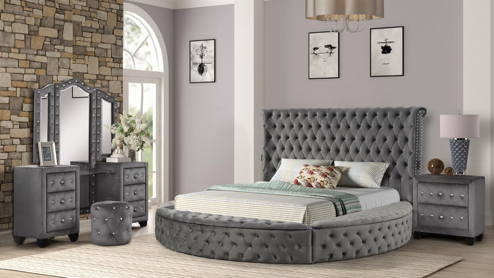 Hazel_BedRoom_Set_Gray_Vanity_88_1500_975.jpg HAZEL QUEEN 4 PC VANITY BEDROOM SET IN GRAY - Image 1
