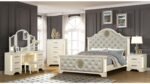JASMINE QUEEN 4 PC VANITY BEDROOM SET IN BEIGE - Image 3