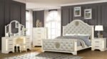 JASMINE QUEEN 4 PC VANITY BEDROOM SET IN BEIGE - Image 2