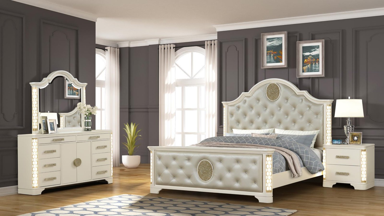 Jasmine_with_Dresser_96_1500_975.jpg JASMINE QUEEN 4 PC BEDROOM SET IN BEIGE - Image 1