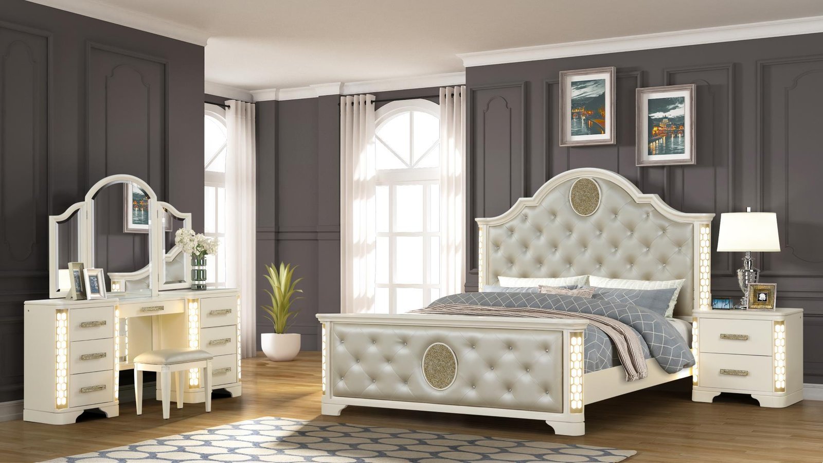 Jasmine_with_Vanity_11_1500_975.jpg JASMINE QUEEN 4 PC VANITY BEDROOM SET IN BEIGE - Image 1