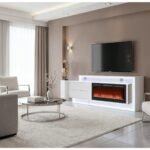 KIRA WHITE 87″ ENTERTAINMENT UNIT WITH BLUETOOTH SPEAKER AND LED